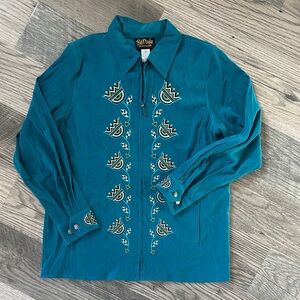 Bob Mackie wearable‎ art Turquoise floral Embroidered Jacket size medium